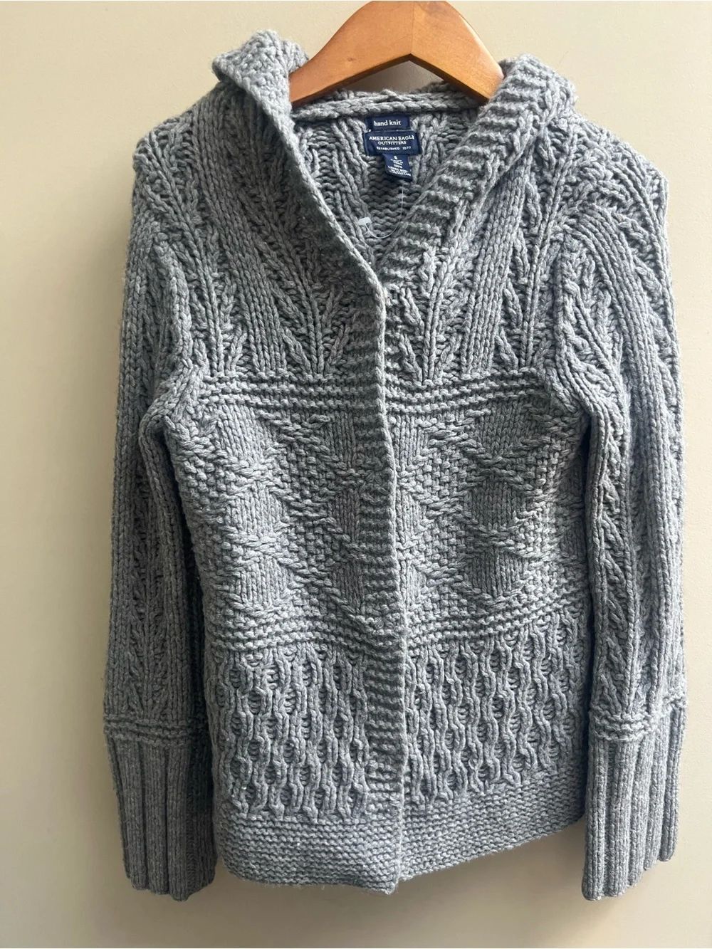 American Eagle Outfitters Gray Hooded Cable Knit Sweater